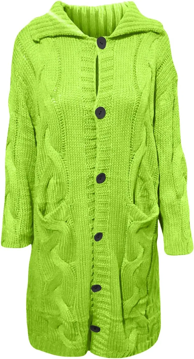 wodceeke Long Cardigan Sweaters for Women with Hood, Winter Warm Chunky Knit Hooded Sweater Coats with Buttons