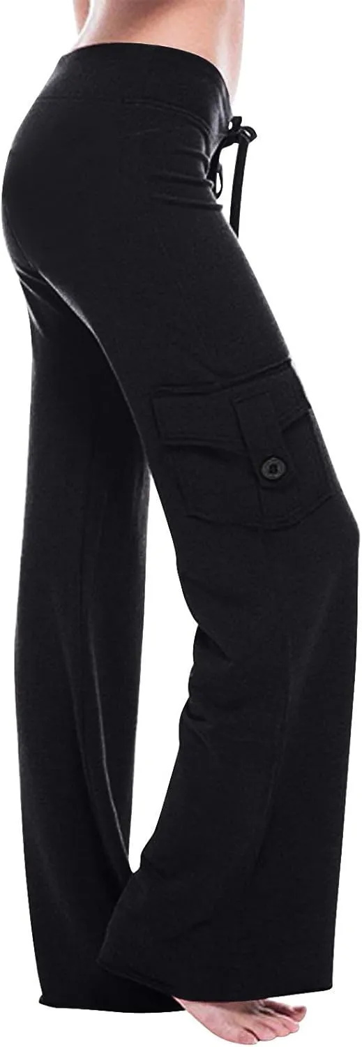 Women Cargo Pants 2025 Bootcut Yoga Pant Stretchy Trousers Wide Leg Workout Baggy Sweatpants with Pockets Trendy