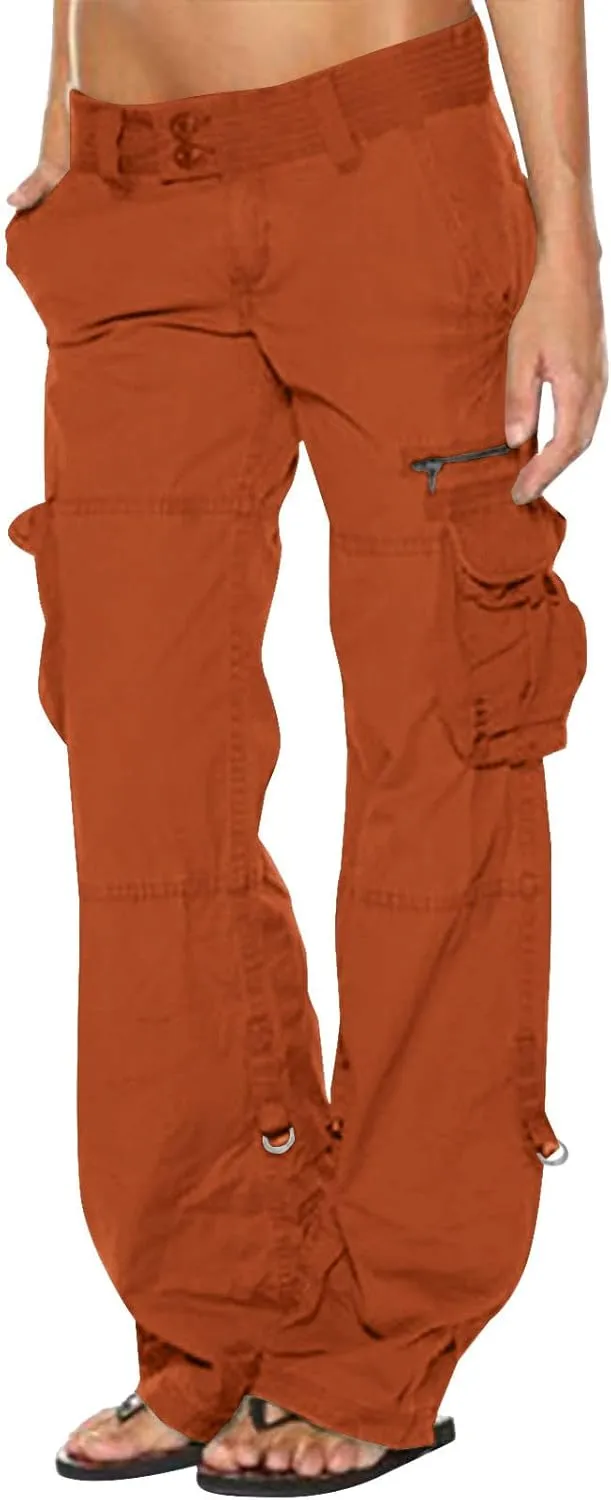 Women Cargo Pants Low Rise Tactical Pants Comfy Hiking Pants with Pockets Straight Leg Parachute Pants Long Trousers