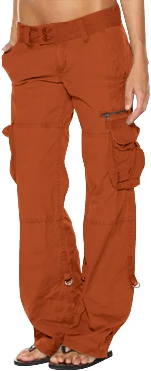Women Cargo Pants Low Rise Tactical Pants Comfy Hiking Pants with Pockets Straight Leg Parachute Pants Long Trousers