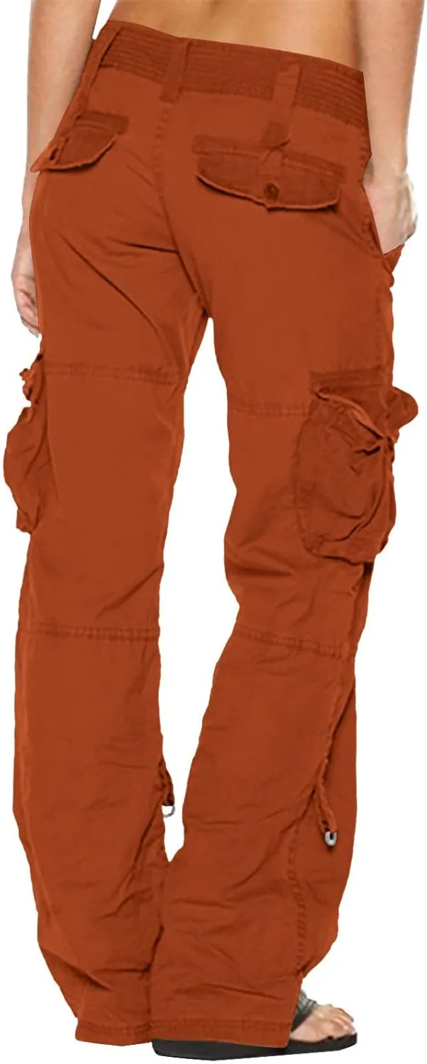 Women Cargo Pants Low Rise Tactical Pants Comfy Hiking Pants with Pockets Straight Leg Parachute Pants Long Trousers
