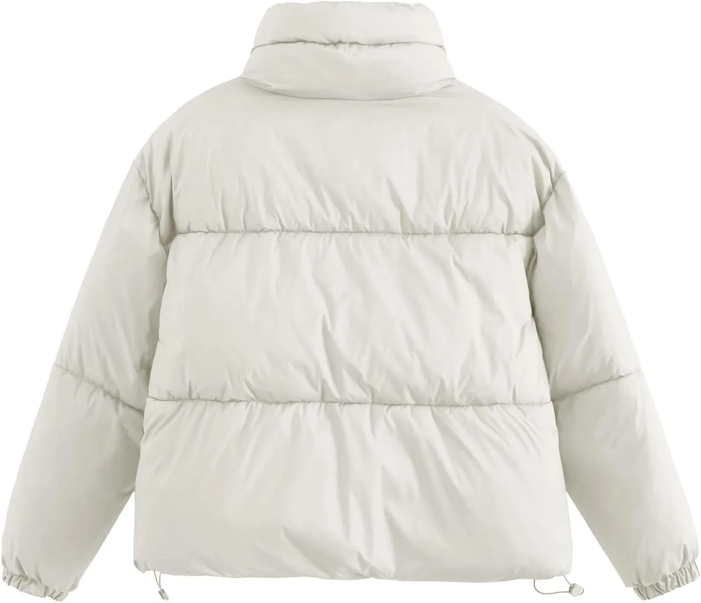 Women Cropped Puffer Jacket Stand Collar Winter Warm Puffy Quilted Jackets Drawstring Down Coats Outwear with Pockets