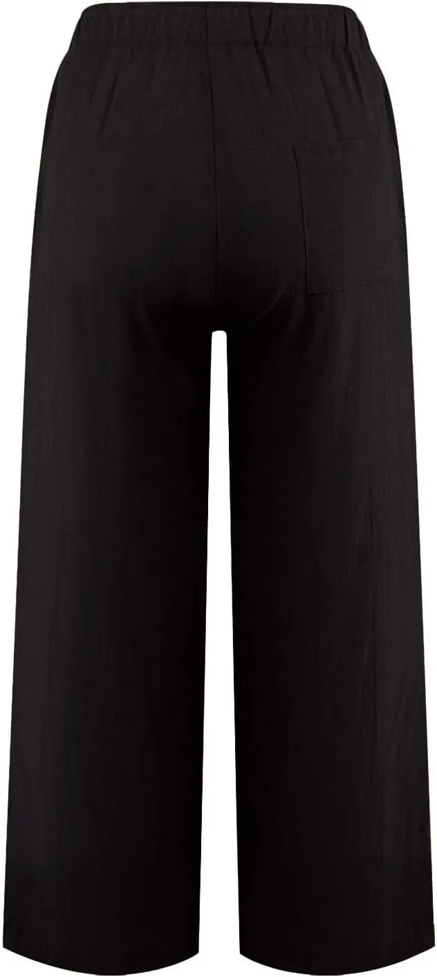 Women Fall Pants Linen Trousers Loose Fit Straight Leg Pants Casual Work Pants Drawstring Lounge Pants with Pockets