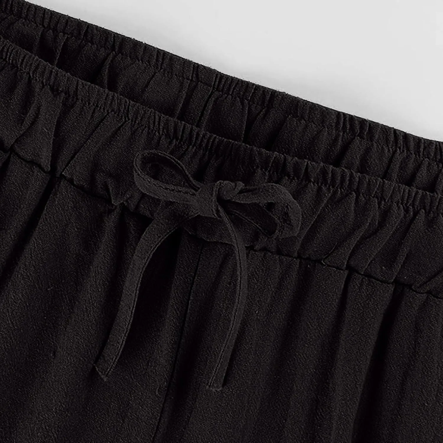Women Fall Pants Linen Trousers Loose Fit Straight Leg Pants Casual Work Pants Drawstring Lounge Pants with Pockets