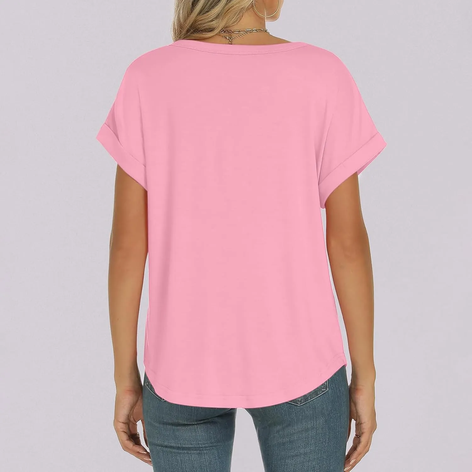 Women Fashion Solid Tops Summer Crewneck Short Sleeve Shirts Casual Loose Daily Tops for Beach,Vacation,Hang Out