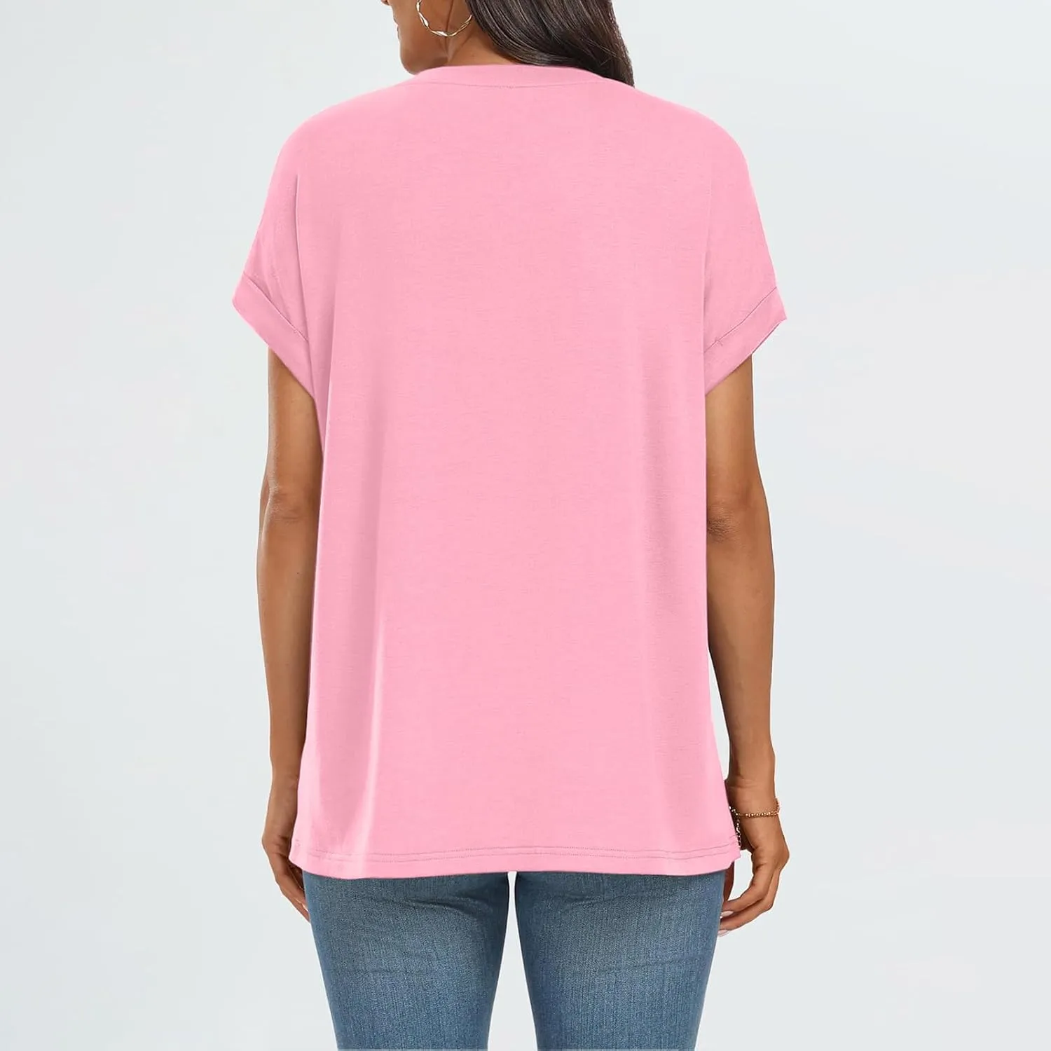 Women Fashion Solid Tops Summer Crewneck Short Sleeve Shirts Casual Loose Daily Tops for Beach,Vacation,Hang Out