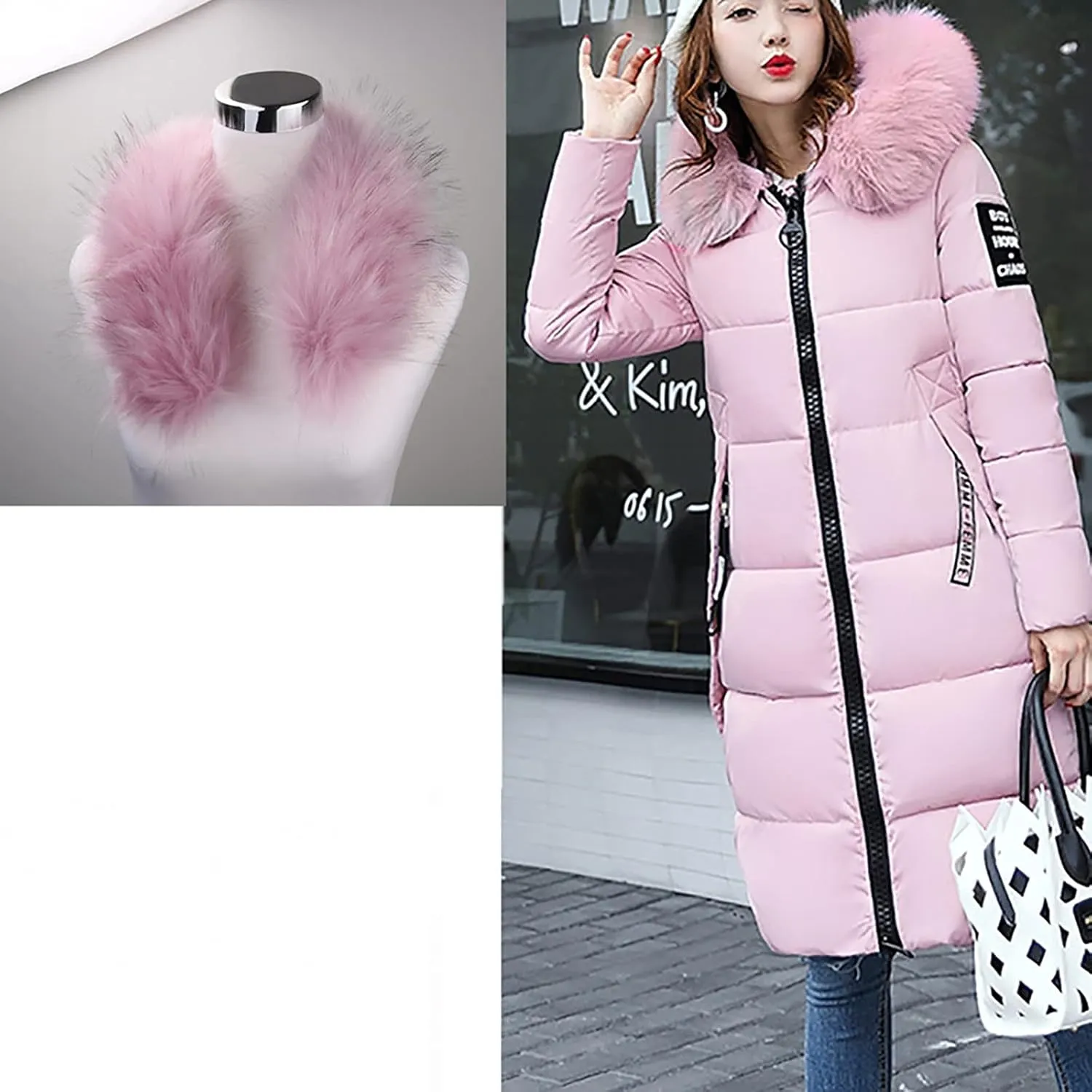 Women Furry Hooded Puffer Jacket Quilted Down Jackets Zip Up Faux Fur Hoodie Coats Long Winter Thick Overcoat
