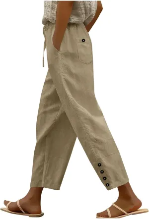 Women High Waisted Pants with Pockets Straight Leg Casual Trousers Pants Beach Summer Pants Loose Vacation Pants