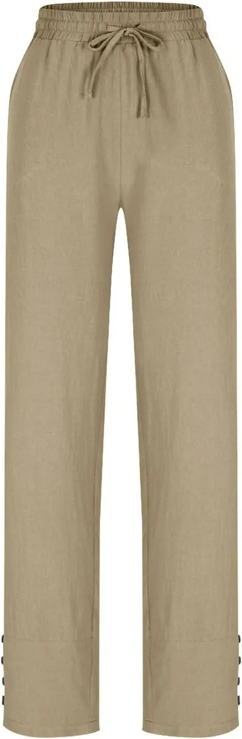 Women High Waisted Pants with Pockets Straight Leg Casual Trousers Pants Beach Summer Pants Loose Vacation Pants