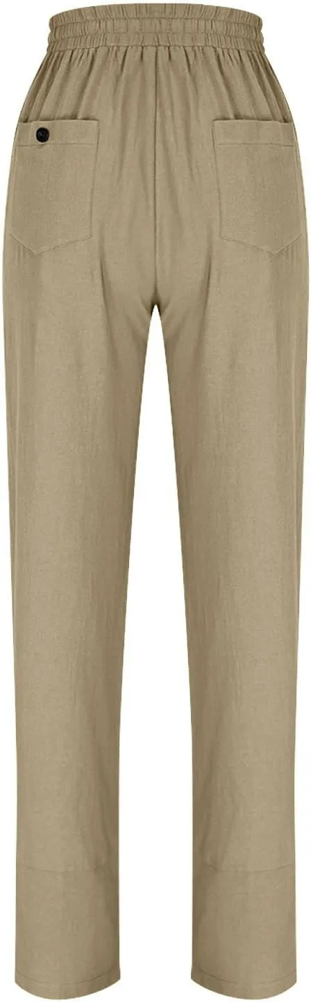 Women High Waisted Pants with Pockets Straight Leg Casual Trousers Pants Beach Summer Pants Loose Vacation Pants