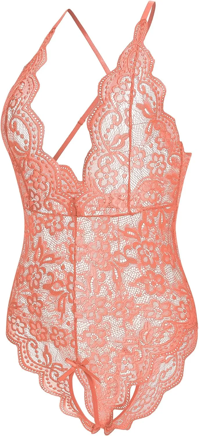 Women One Piece Lingerie Sexy Teddy V Neck Bodysuit Lace Nightie