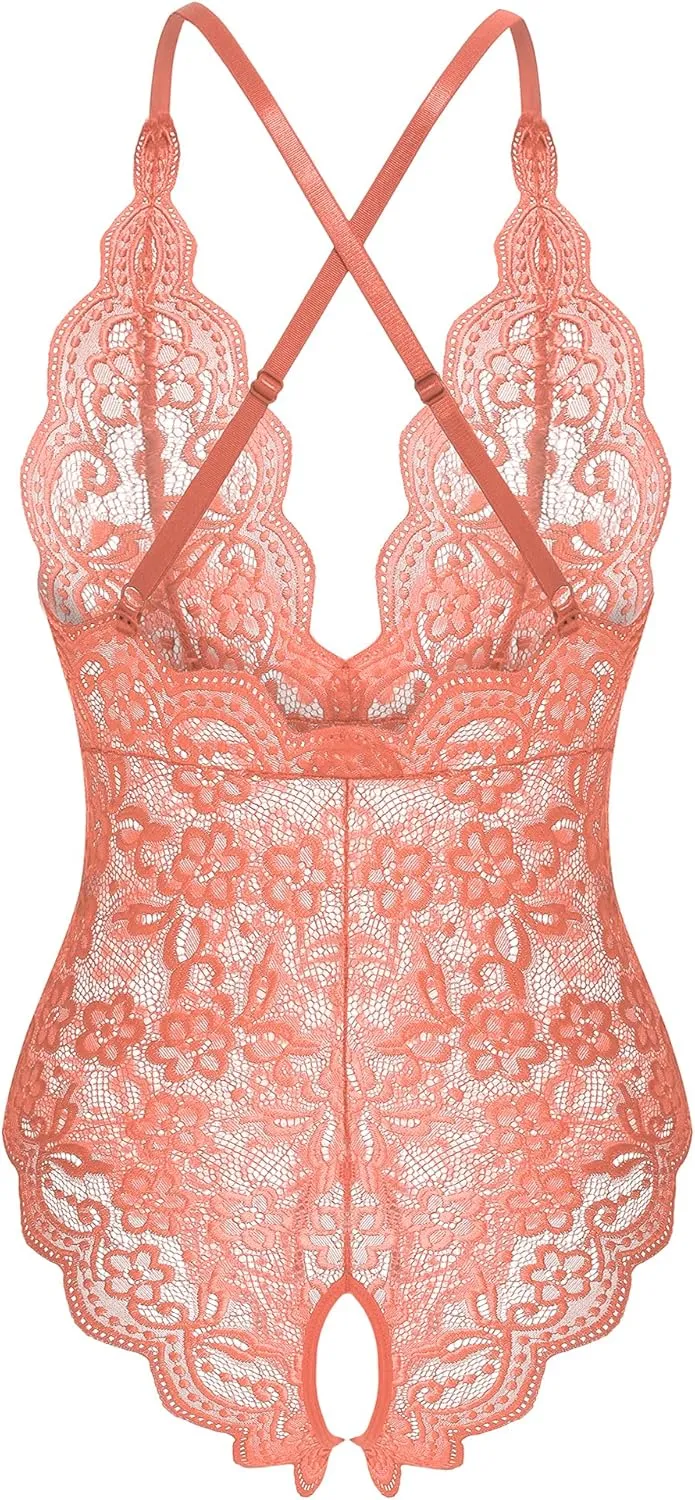 Women One Piece Lingerie Sexy Teddy V Neck Bodysuit Lace Nightie