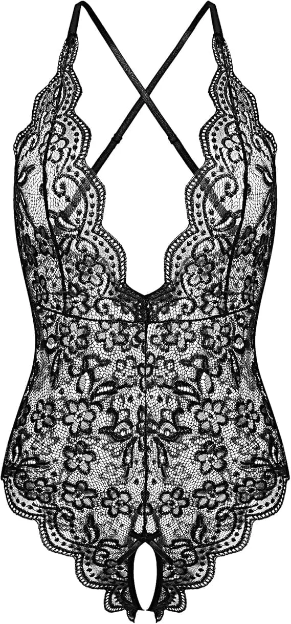 Women One Piece Lingerie Sexy Teddy V Neck Bodysuit Lace Nightie