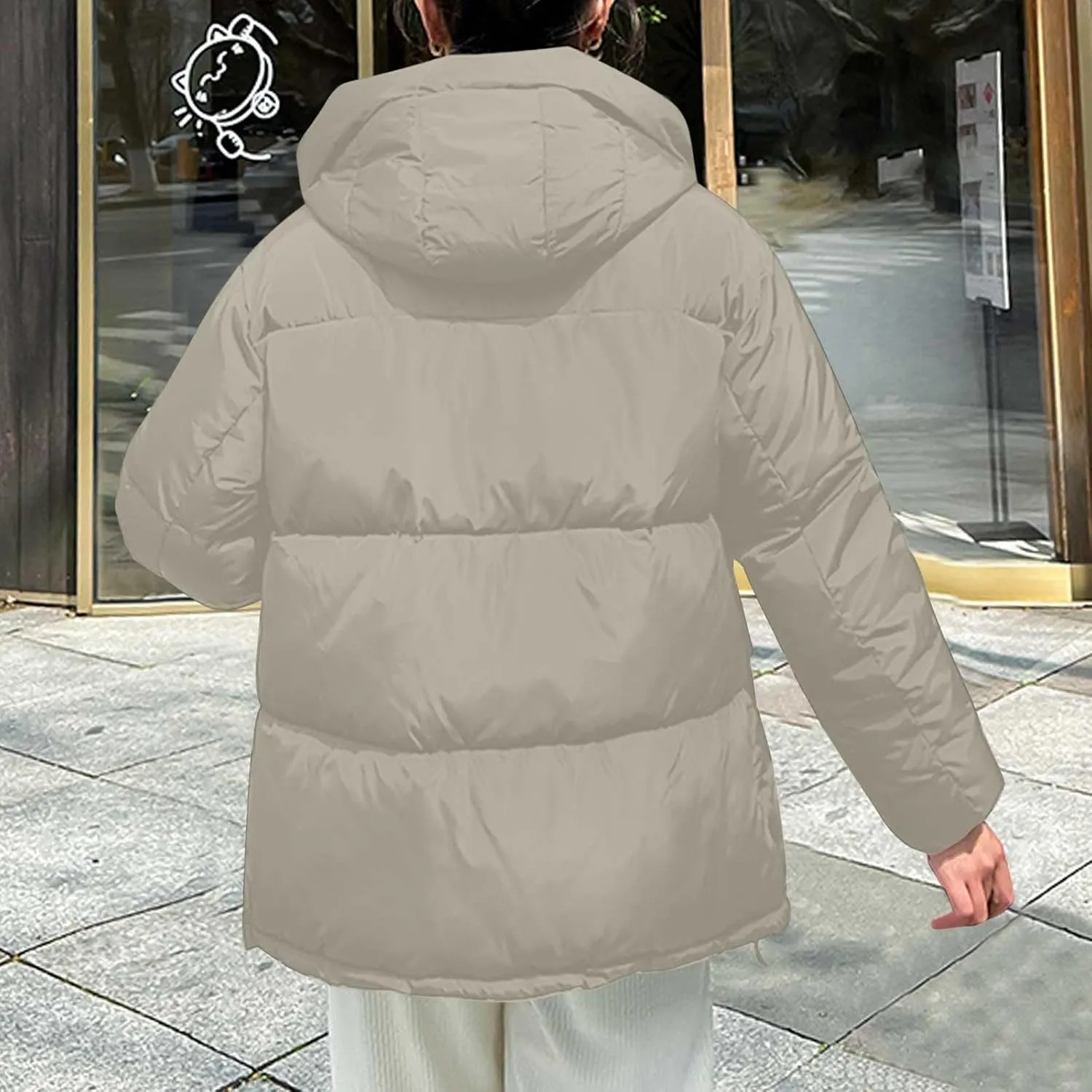 Women Oversized Puffer Jackets Warm Winter Down Coat with Hood Pockets Casual Long Sleeve Zipped Quilted Coat Outwear