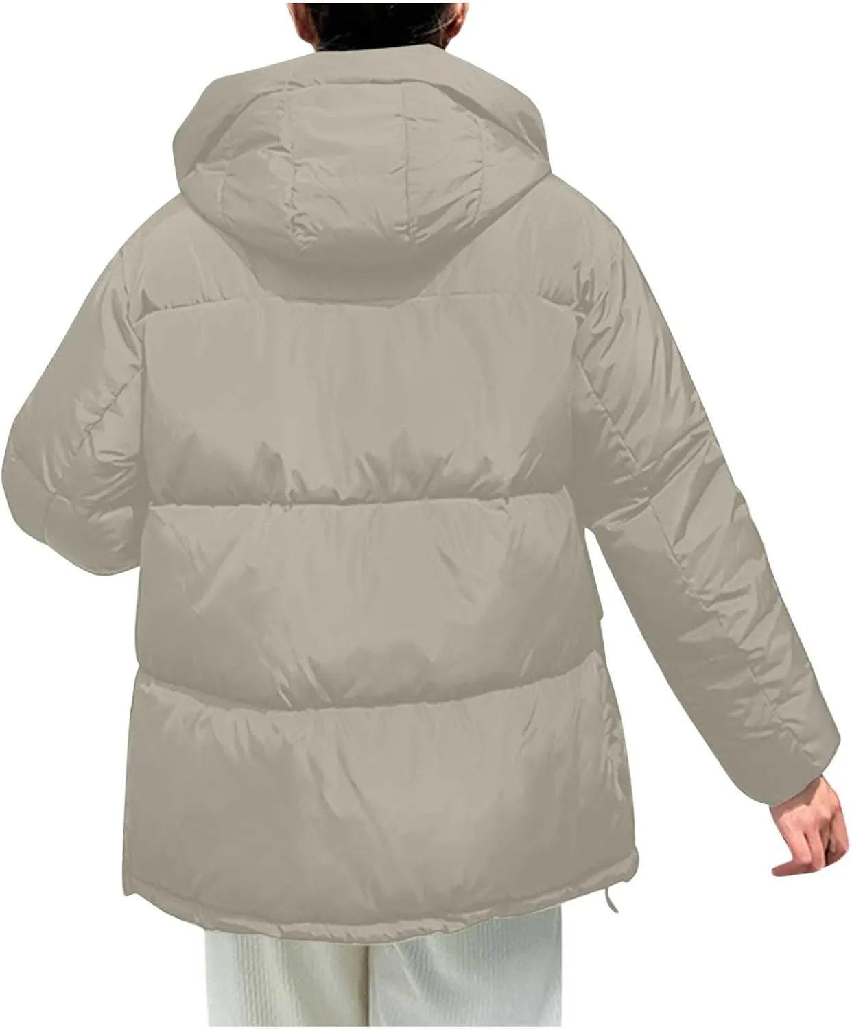 Women Oversized Puffer Jackets Warm Winter Down Coat with Hood Pockets Casual Long Sleeve Zipped Quilted Coat Outwear