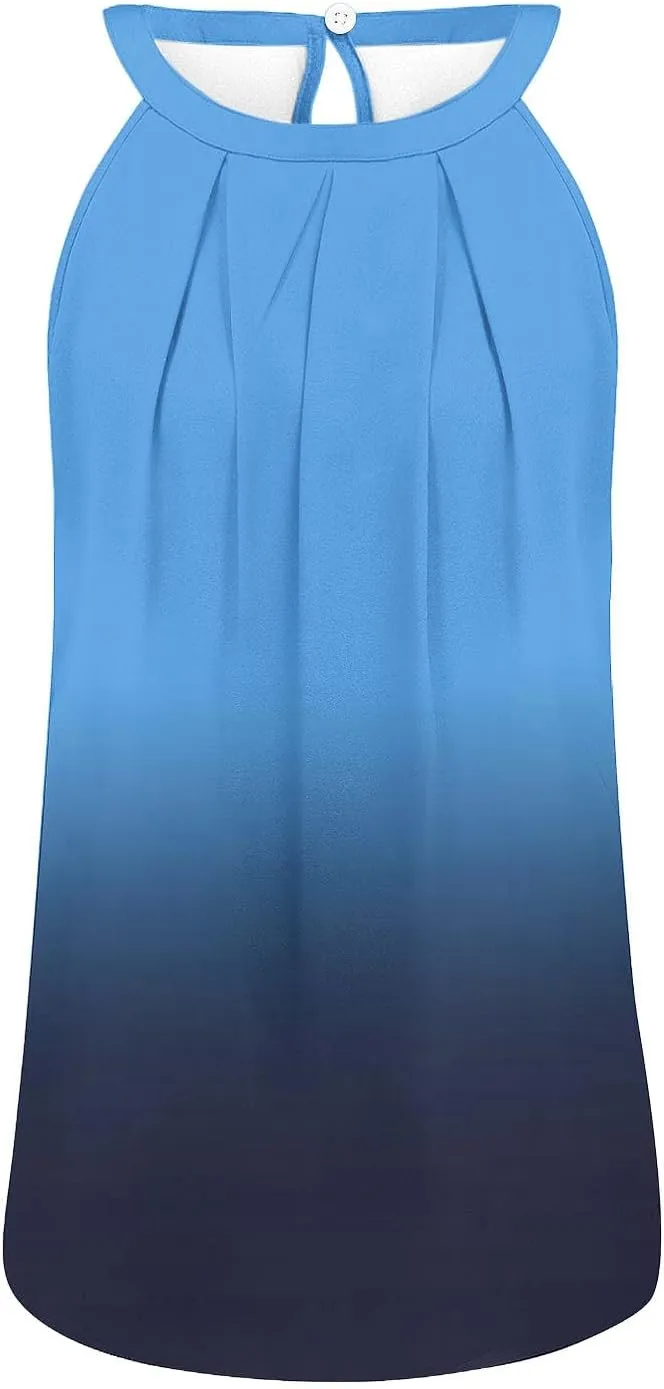 Women Sleeveless Tank Tops Casual Loose Fit Flowy Pleated Halter Cami Shirts Blouse Summer Trendy Gradient Blouse Tops