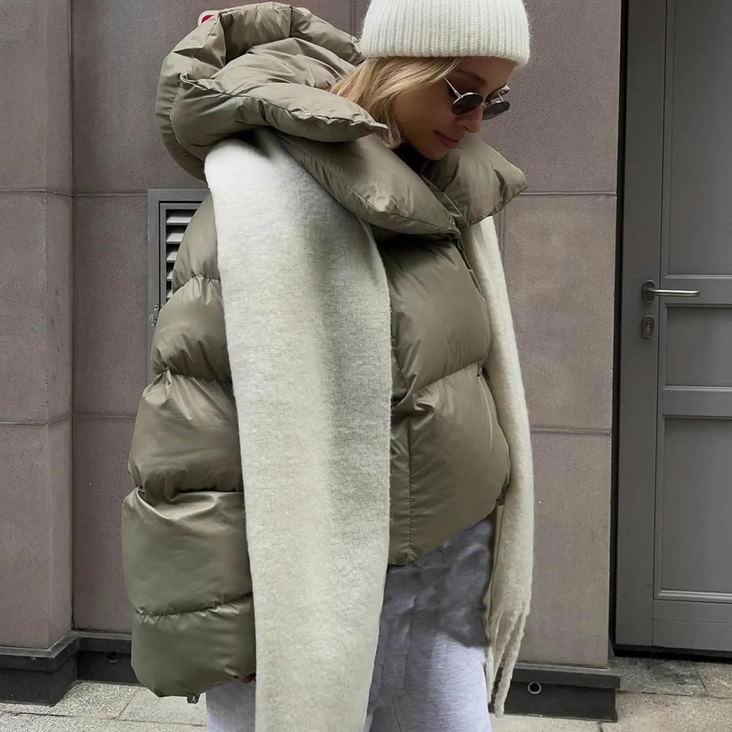 Women Trendy Stand Collar Puffer Jacket Warm Winter Turtleneck Coats Hooded Cardigan Down Puffy Bread Outwear