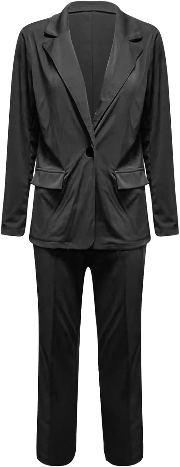 Women Two Piece Lapels Suit Set Business Long Sleeve Button Formal Jacket Pant Suit Slim LooseTrouser Jacket Suit
