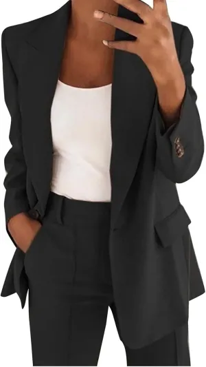 Women Two Piece Lapels Suit Set Business Long Sleeve Button Formal Jacket Pant Suit Slim LooseTrouser Jacket Suit