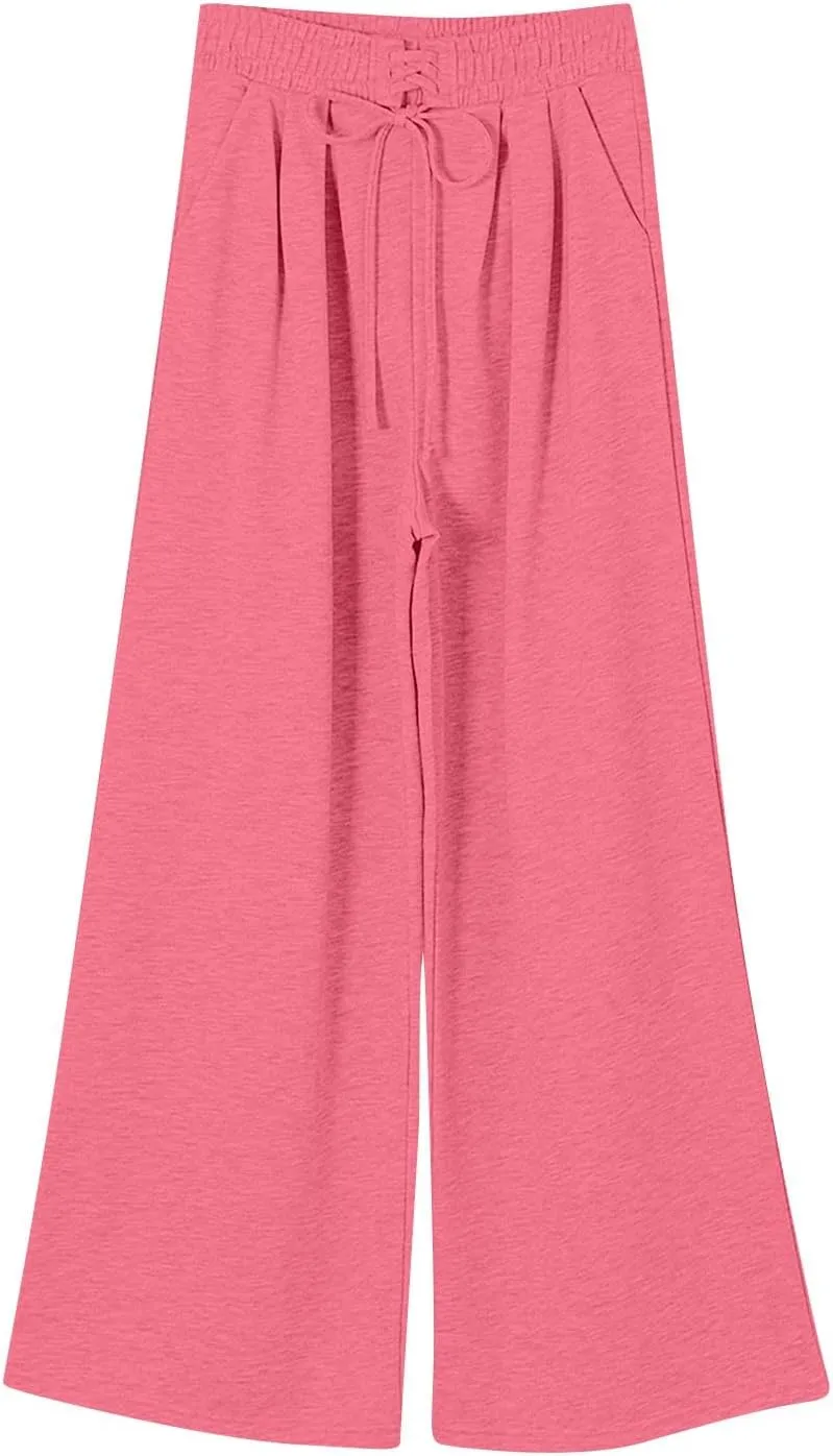 Women Wide Leg Sweatpants Fleece Fashion Loose Pants Full Length Oversized Lounge Joggers Baggy Solid Color Pants