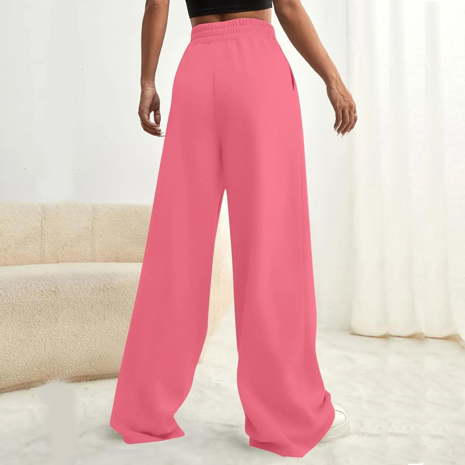 Women Wide Leg Sweatpants Fleece Fashion Loose Pants Full Length Oversized Lounge Joggers Baggy Solid Color Pants