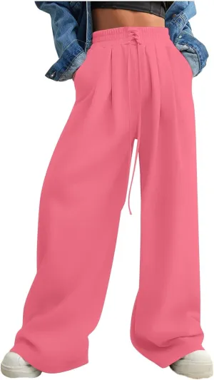 Women Wide Leg Sweatpants Fleece Fashion Loose Pants Full Length Oversized Lounge Joggers Baggy Solid Color Pants