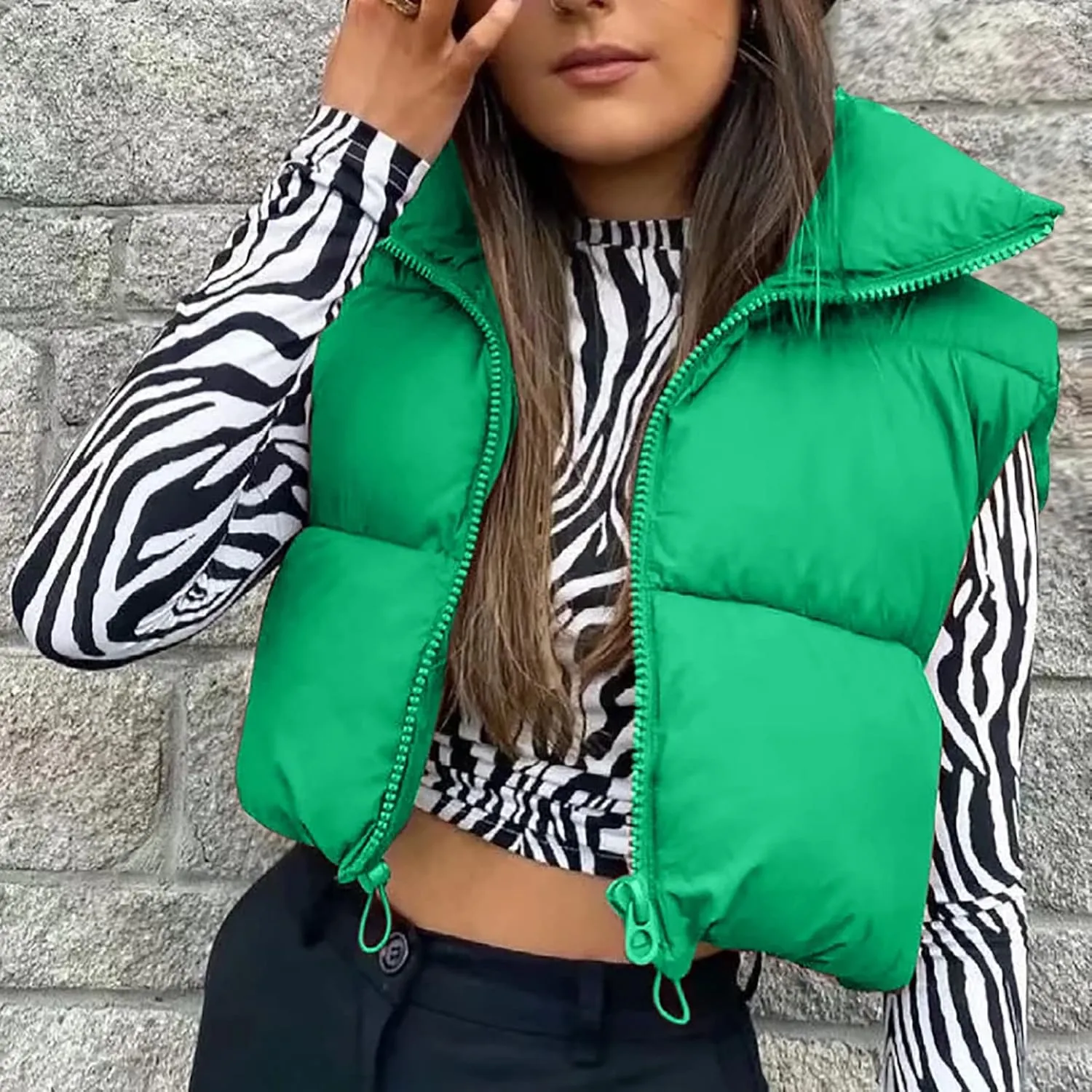 Women Winter Coats Cropped Puffer Vests Lightweight Zip up Jackets Sleeveless Warm Vest Padded Coats