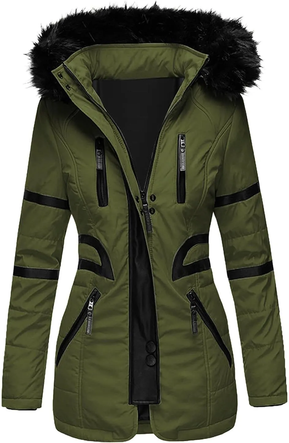 Women Winter Coats Mid-Lenght Down Puffer Coats Slim Hooded Long Sleeve Cardigans Coats Plus Size Thicken Jackets