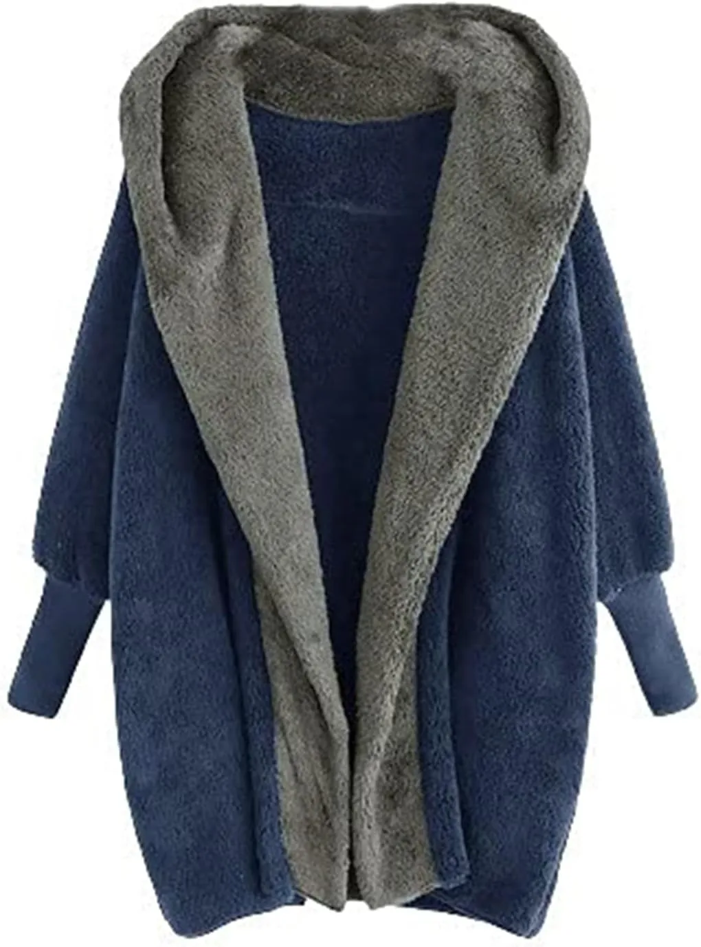Women Winter Fashion Trench Coat 2024 Loose Solid Color Artificial Wool Zipper Drawstring Long-Sleeved Hoodie Jacket