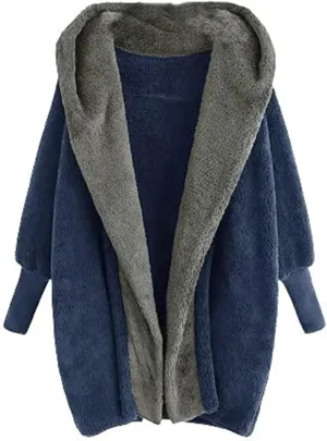 Women Winter Fashion Trench Coat 2024 Loose Solid Color Artificial Wool Zipper Drawstring Long-Sleeved Hoodie Jacket