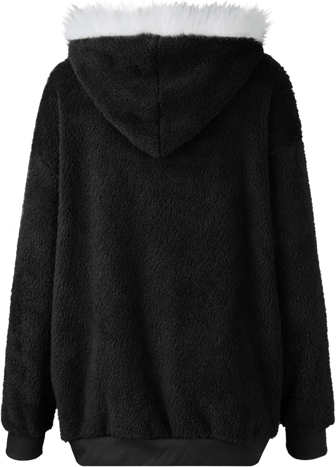 Women Winter Faux Fur Coat Trendy Long Sleeve Fuzzy Fleece Outerwear Zipper Sherpa Jackets with Hood Plus Size Tops