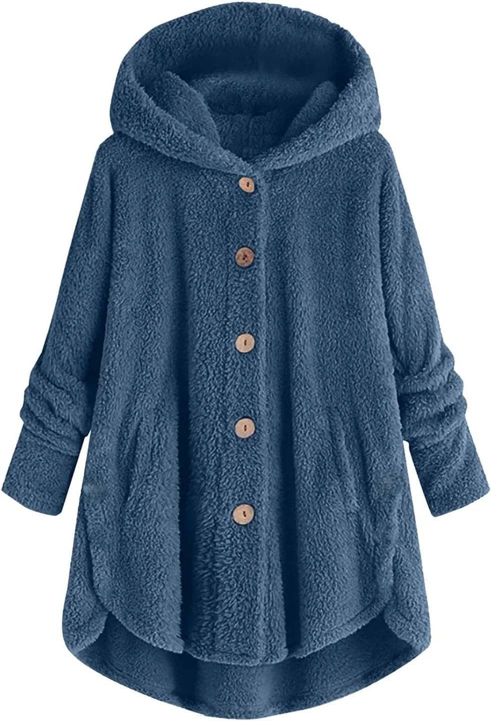 Women Winter Plush Coats Plus Size Button Hooded Cardigan Coat Loose Casual Outerwear Fleece Wool Jacket