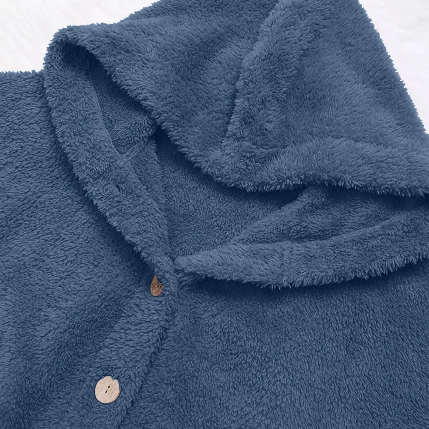 Women Winter Plush Coats Plus Size Button Hooded Cardigan Coat Loose Casual Outerwear Fleece Wool Jacket