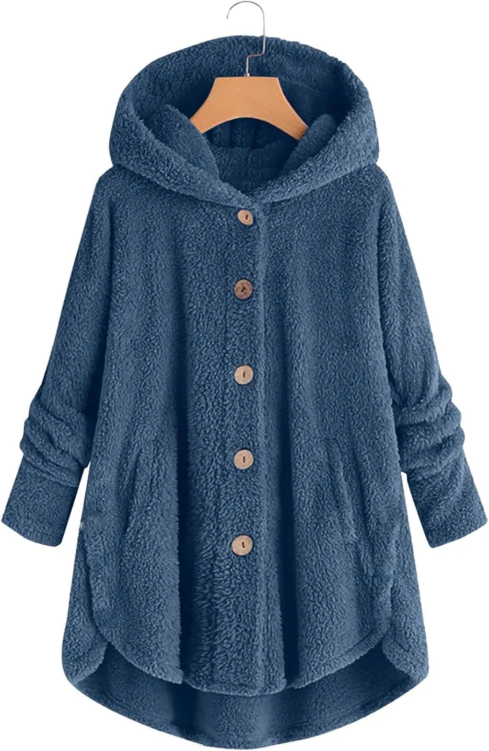 Women Winter Plush Coats Plus Size Button Hooded Cardigan Coat Loose Casual Outerwear Fleece Wool Jacket