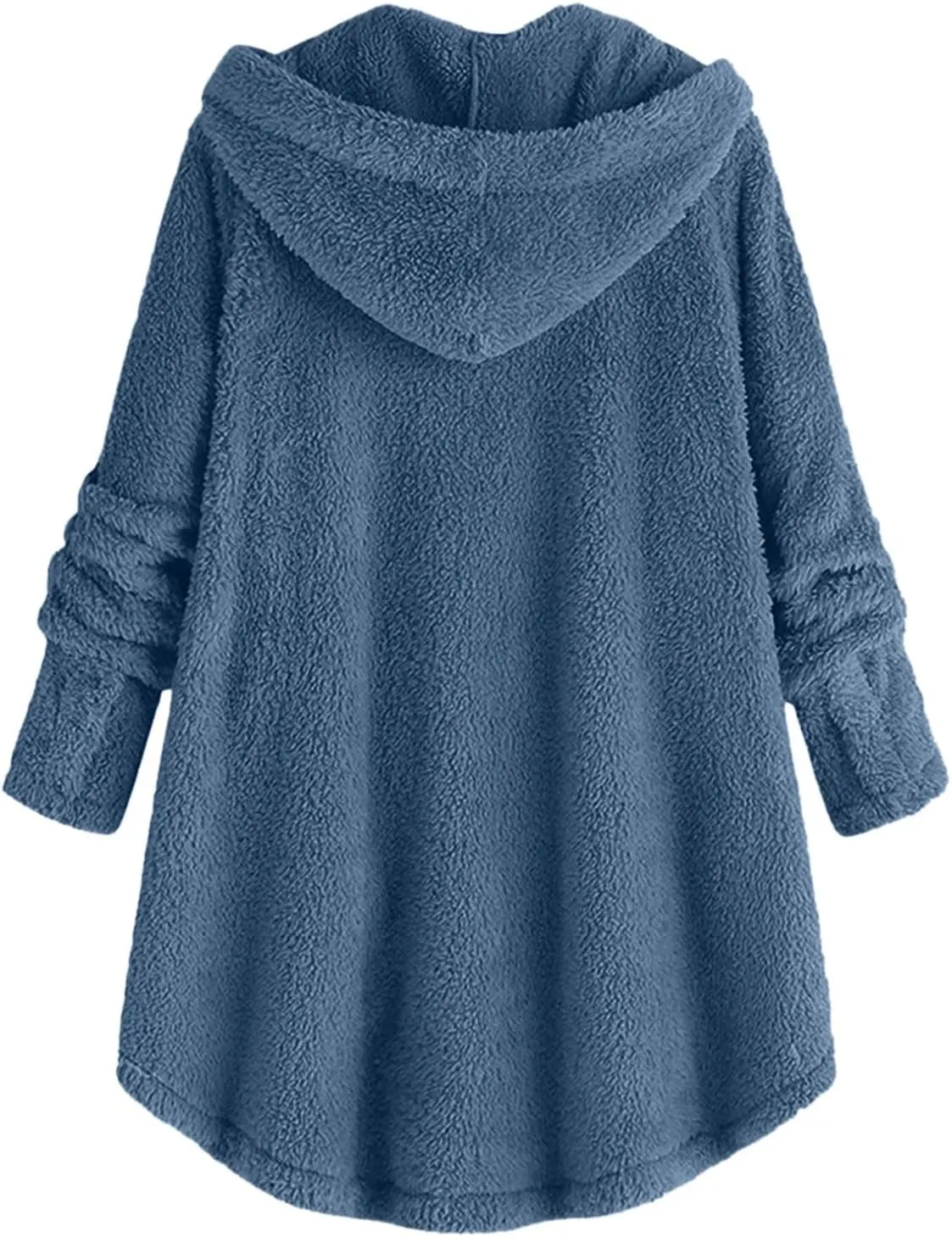Women Winter Plush Coats Plus Size Button Hooded Cardigan Coat Loose Casual Outerwear Fleece Wool Jacket
