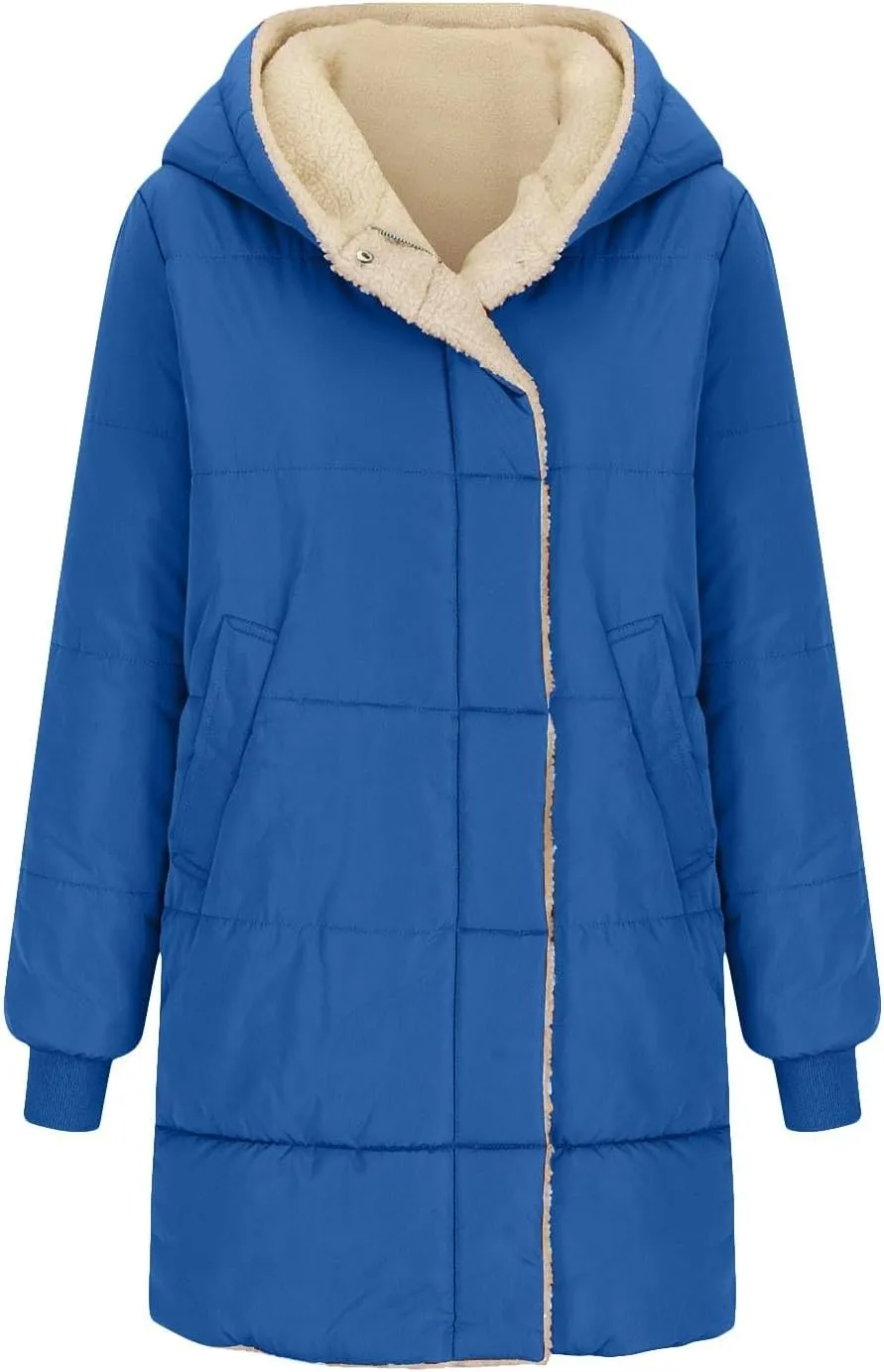 Women's 2024 Winter Clothes Oversized Shearling Fleece Long Coats Jackets Full Zip Reversible Coats Versatile Coats