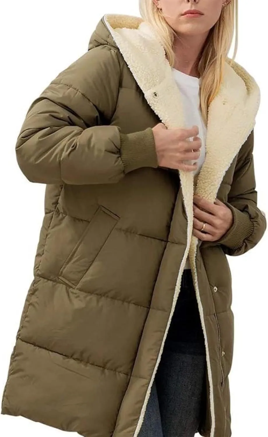 Women's 2024 Winter Clothes Oversized Shearling Fleece Long Coats Jackets Full Zip Reversible Coats Versatile Coats