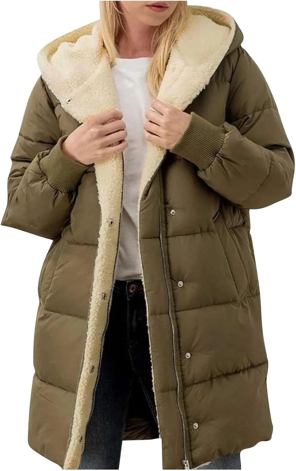Women's 2024 Winter Clothes Oversized Shearling Fleece Long Coats Jackets Full Zip Reversible Coats Versatile Coats