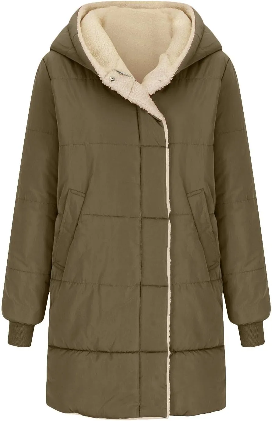 Women's 2024 Winter Clothes Oversized Shearling Fleece Long Coats Jackets Full Zip Reversible Coats Versatile Coats