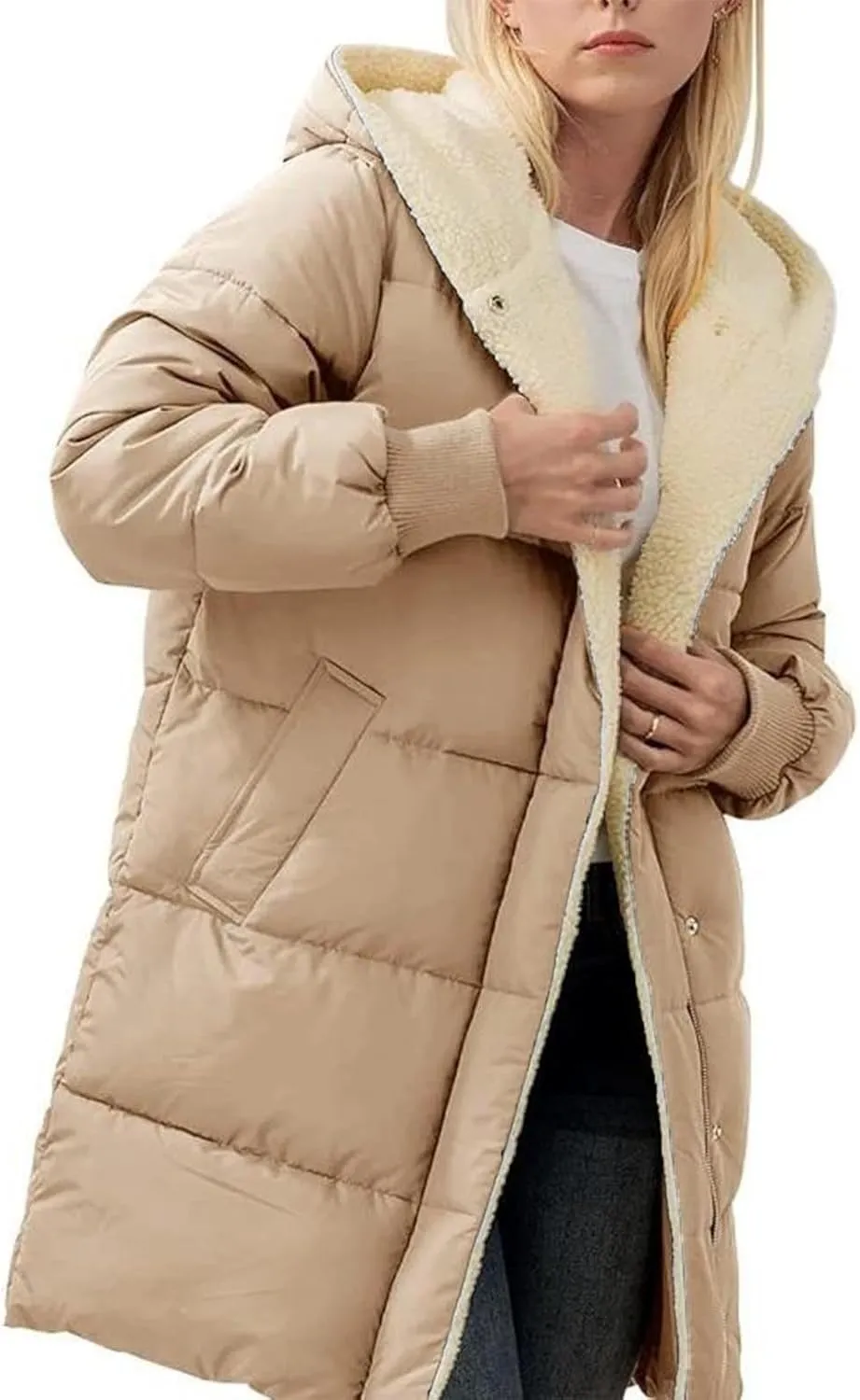Women's 2024 Winter Clothes Oversized Shearling Fleece Long Coats Jackets Full Zip Reversible Coats Versatile Coats