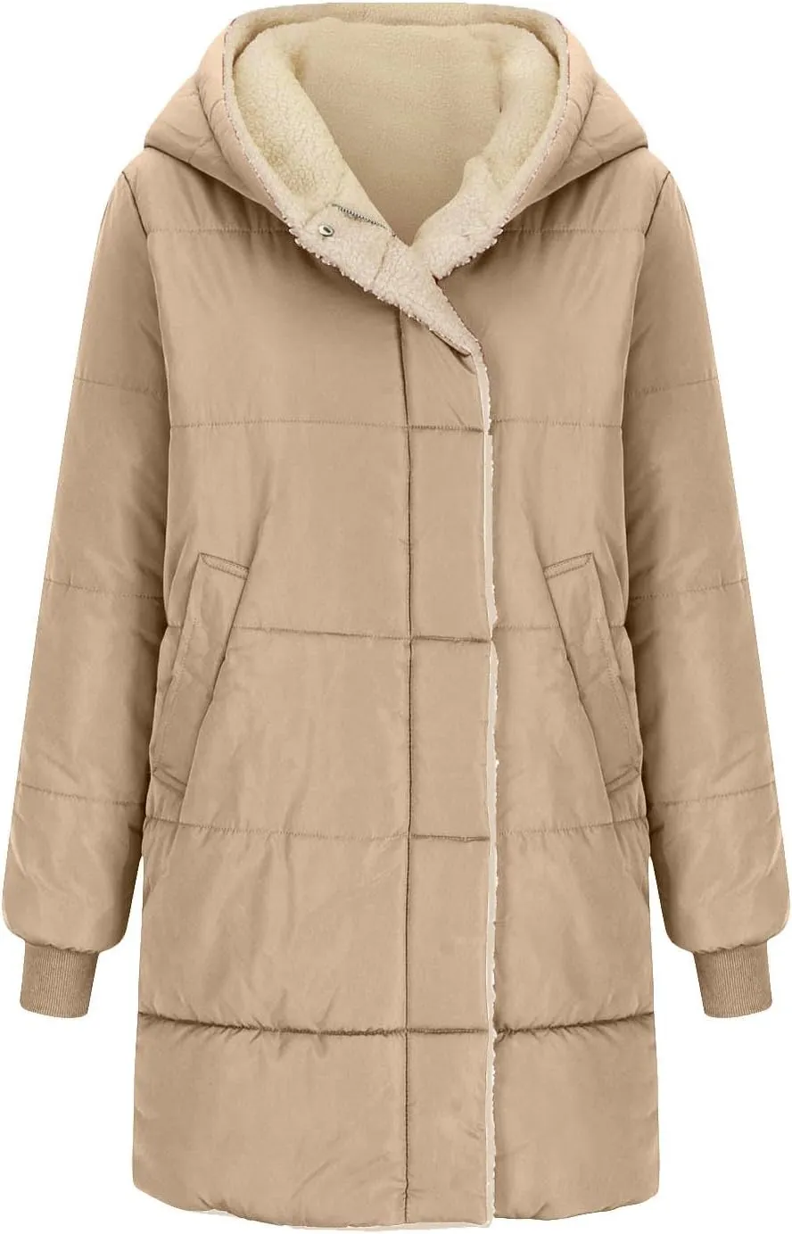 Women's 2024 Winter Clothes Oversized Shearling Fleece Long Coats Jackets Full Zip Reversible Coats Versatile Coats