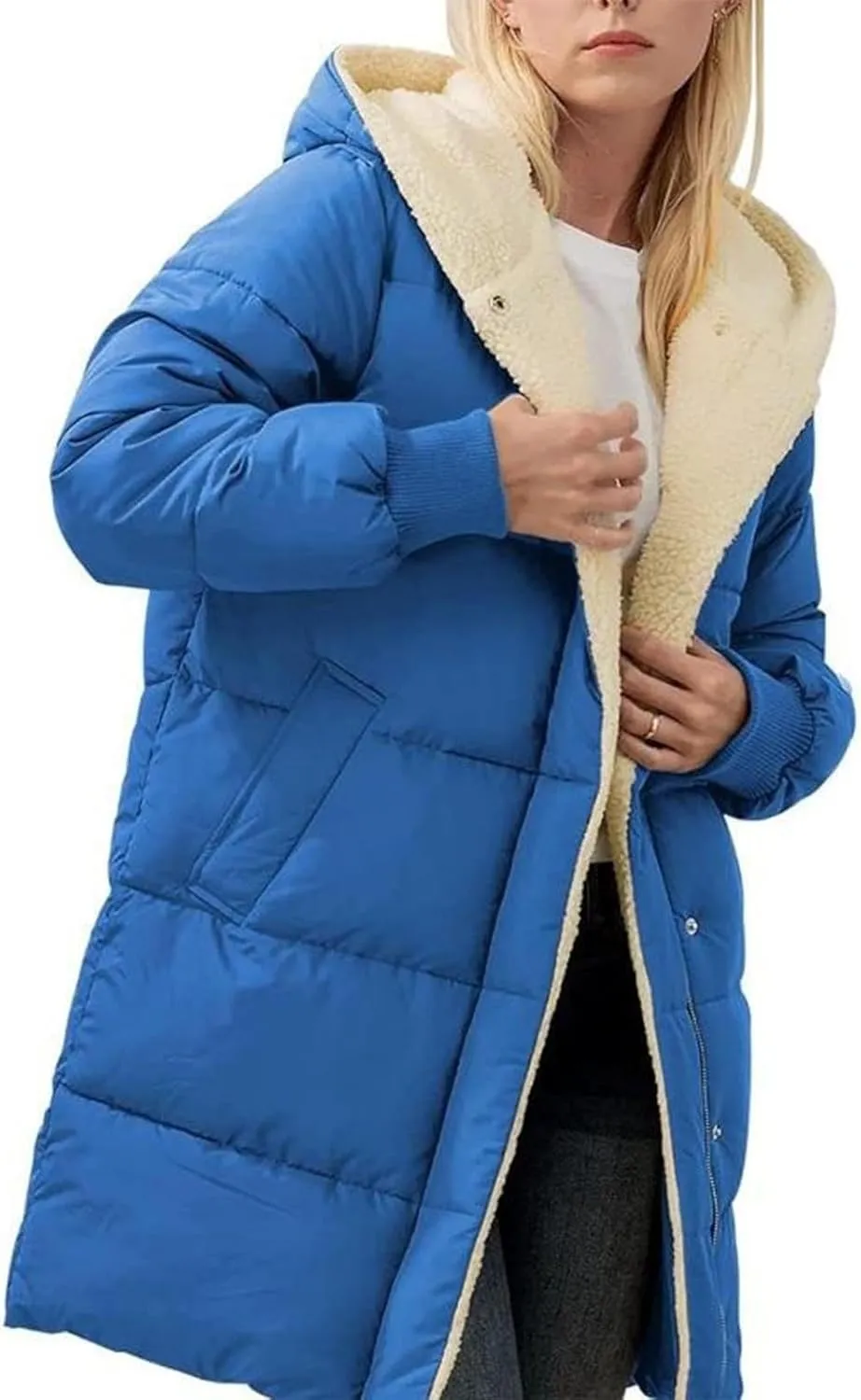 Women's 2024 Winter Clothes Oversized Shearling Fleece Long Coats Jackets Full Zip Reversible Coats Versatile Coats