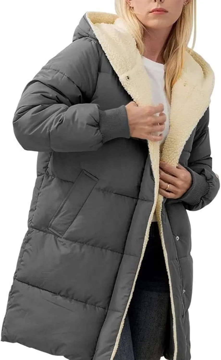 Women's 2024 Winter Clothes Oversized Shearling Fleece Long Coats Jackets Full Zip Reversible Coats Versatile Coats