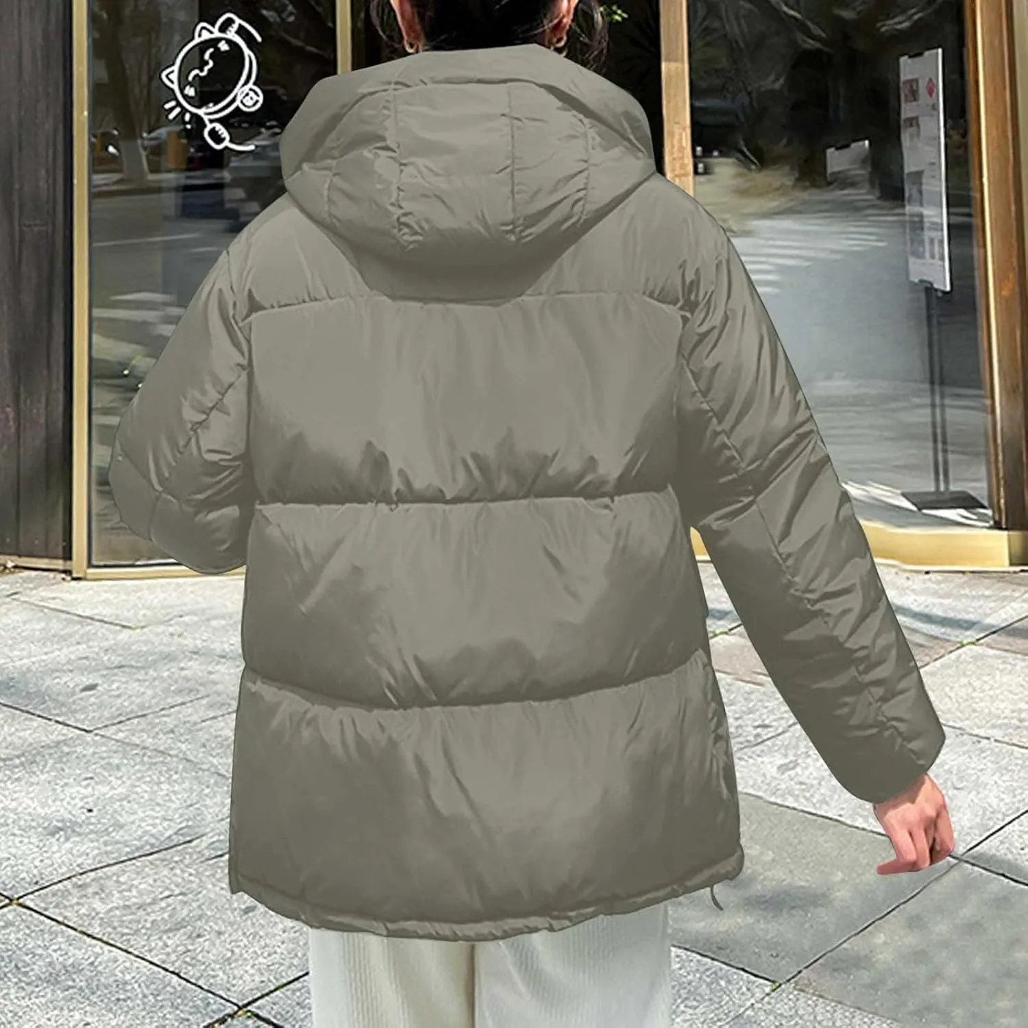 Womens 2024 Winter Coats with Hood Puffer Jackets Zip Up Parkas Long Sleeve Padded Warm Down Coats Casual Outerwear