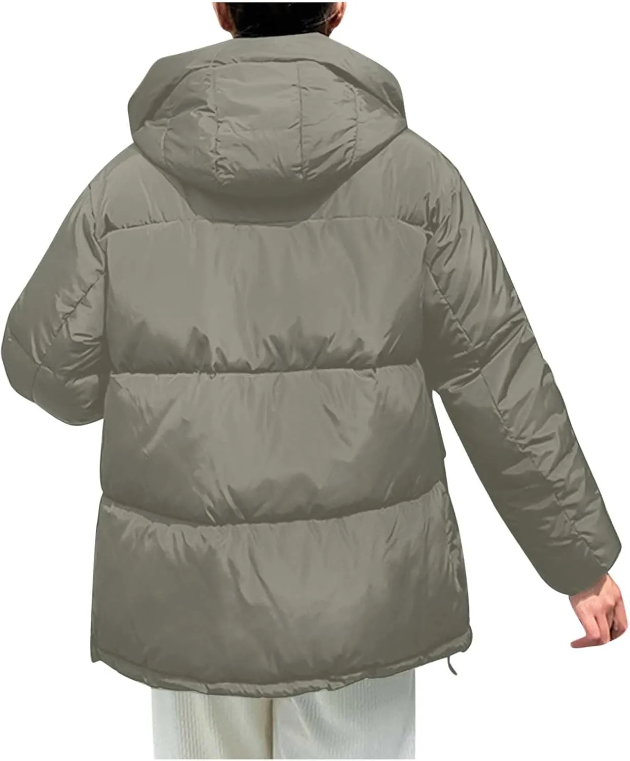 Womens 2024 Winter Coats with Hood Puffer Jackets Zip Up Parkas Long Sleeve Padded Warm Down Coats Casual Outerwear