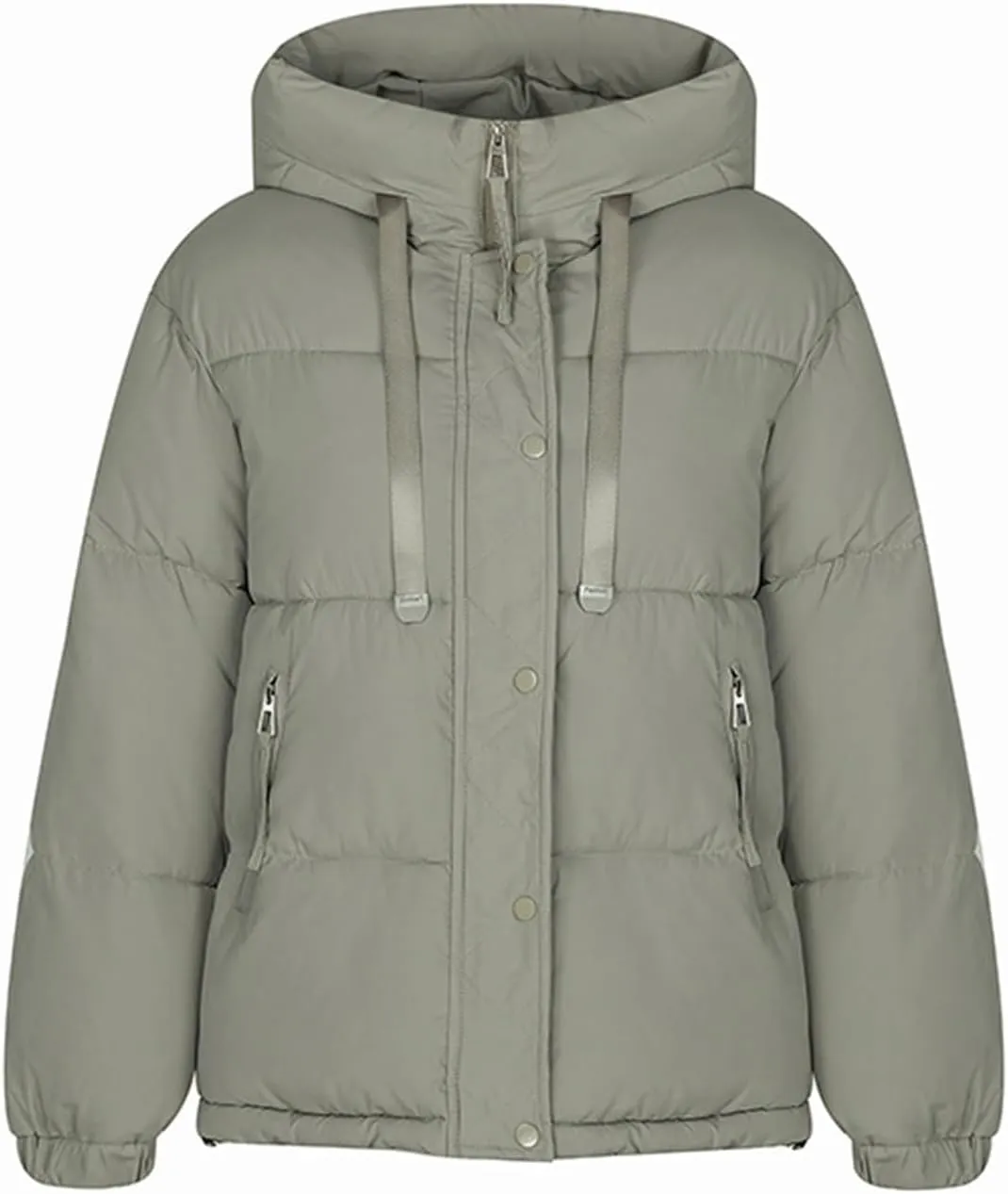 Womens 2024 Winter Coats with Hood Puffer Jackets Zip Up Parkas Long Sleeve Padded Warm Down Coats Casual Outerwear