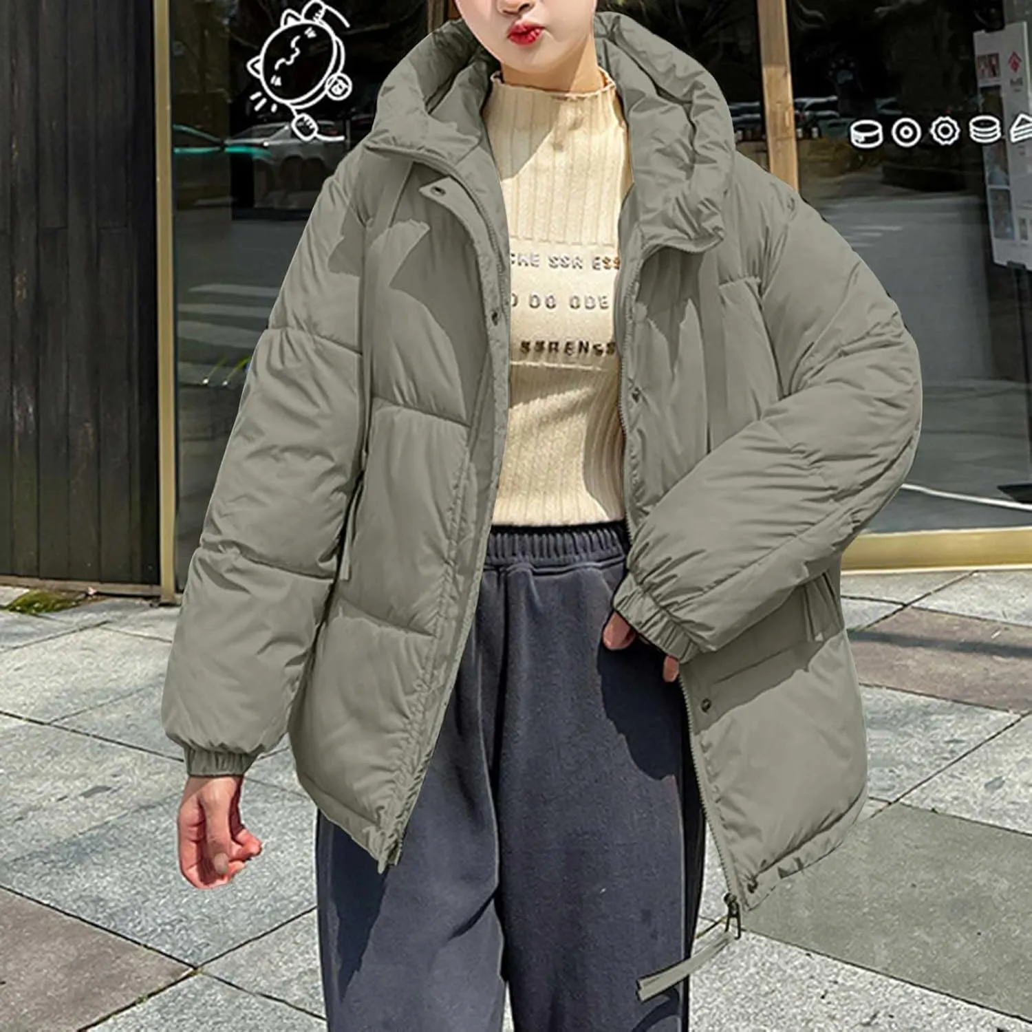 Womens 2024 Winter Coats with Hood Puffer Jackets Zip Up Parkas Long Sleeve Padded Warm Down Coats Casual Outerwear