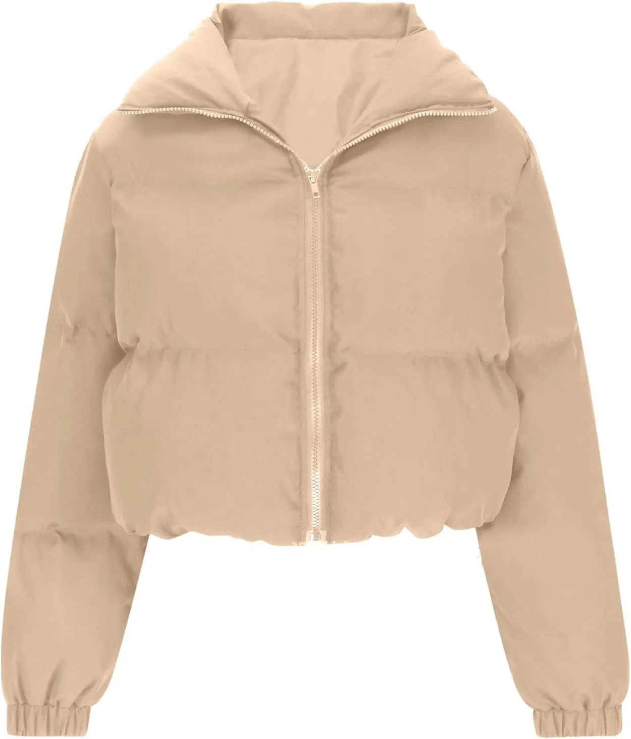 Women's 2024 Winter Long Sleeve Zip Cropped Short Puffer Jacket Parkas Pockets Baggy Down Coats Warm Quilted Jacket