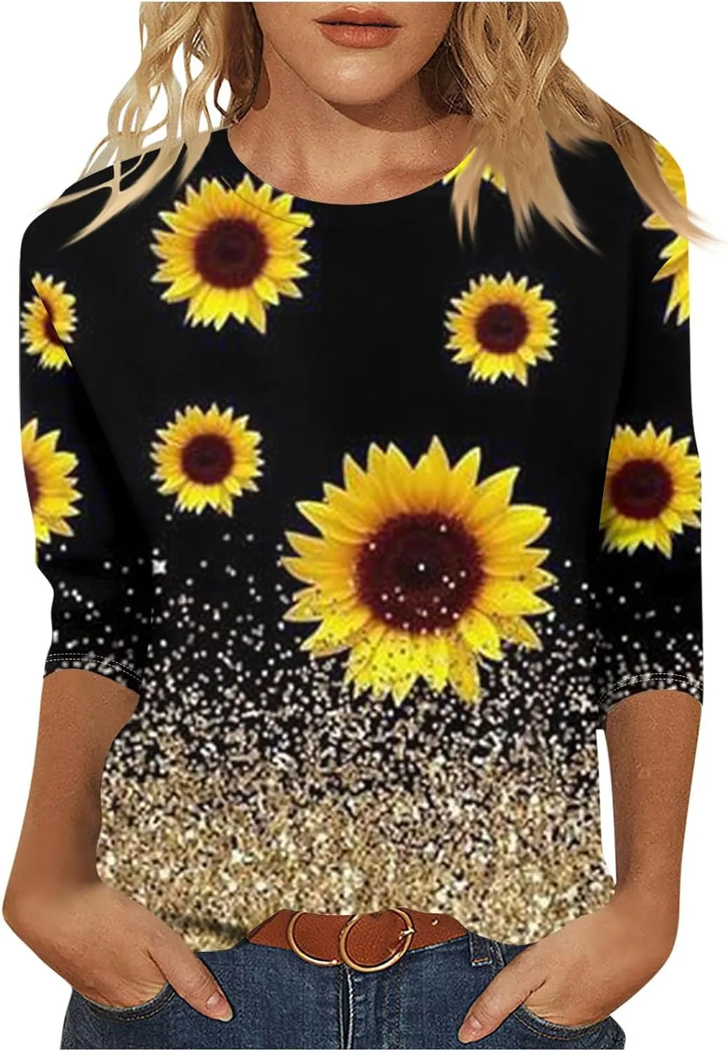 Womens 3/4 Length Sleeve Summer Shirts Floral Boho Blouses Tshirts Trendy Dressy Casual Tops Vacation 2024 Clothing