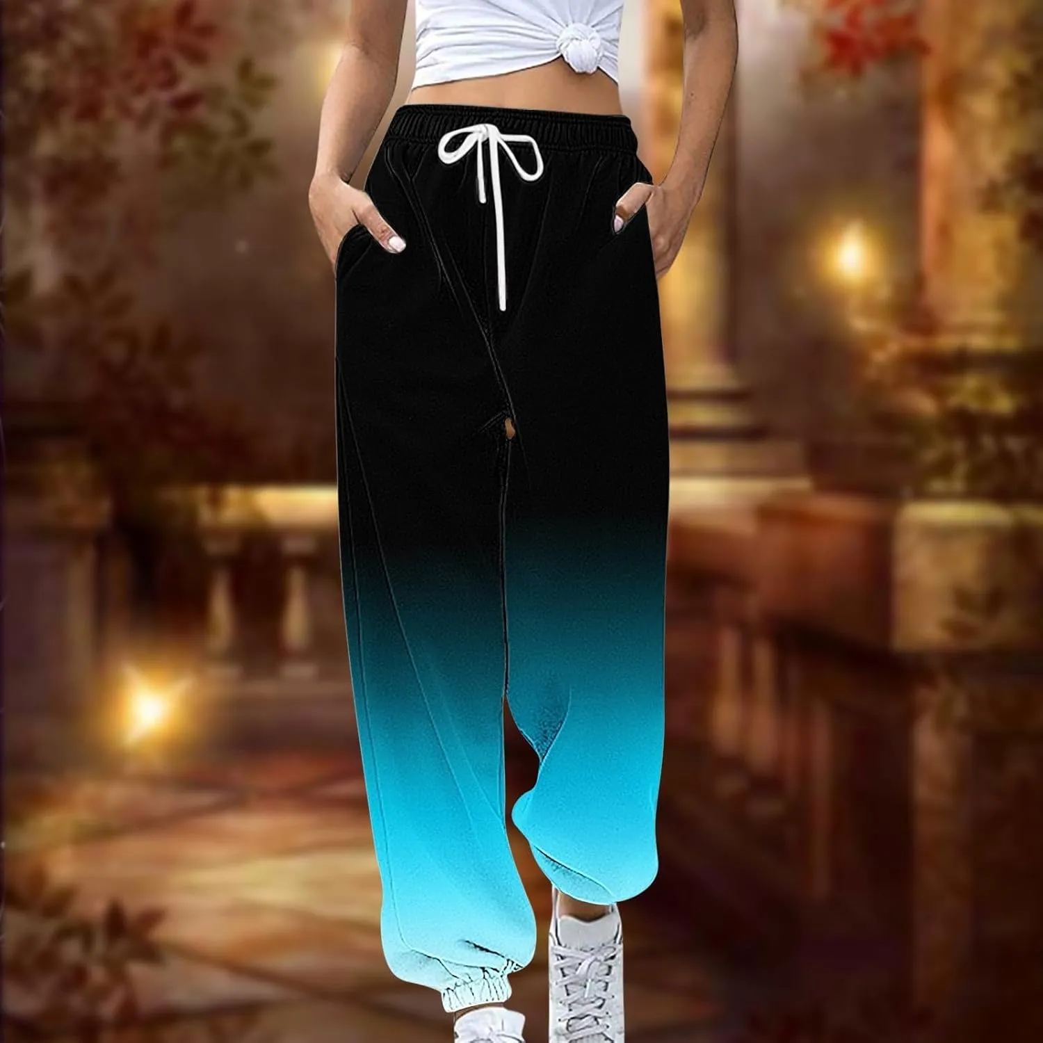 Women's Baggy Sweatpants Workout Active Joggers Pants High Waisted Drawstring Lounge Bottoms with Pockets